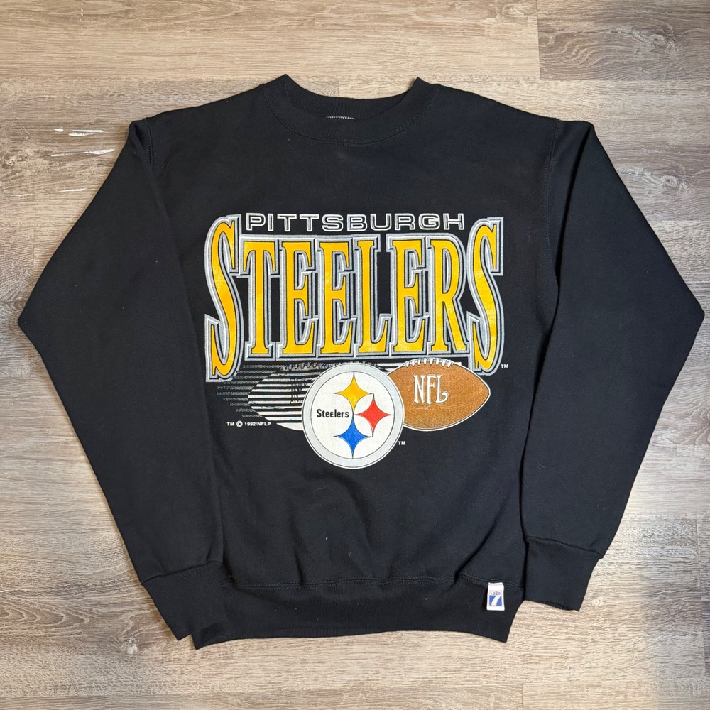 Vintage 1992 Pittsburgh Steelers Logo 7 Sweatshirt Mens M Black NFL USA Made